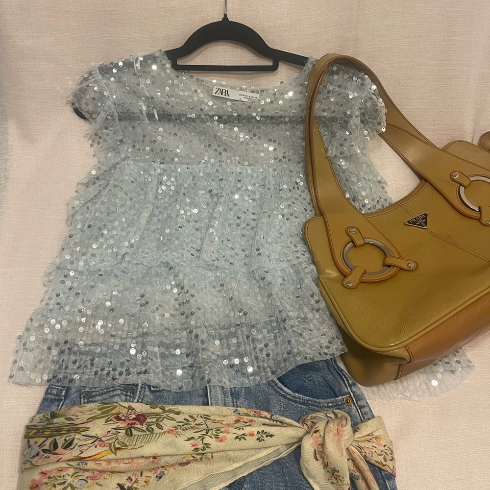 Zara Light Blue Sequin Blouse